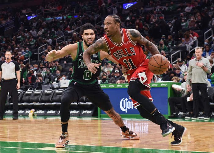 Chicago Bulls forward DeMar DeRozan scrimmaged with Boston Celtics forward Jayson Tatum and other NBA All-Stars on Friday, August 12.